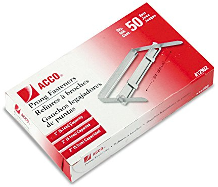 ACCO Economy Standard 2 Stück Papierklammern 5 Zoll Kapazität 7,9 cm Mitte 50 Verschlüsse pro Box 1 Karton (12992) silber