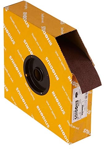 RHODIUS SPBR, 1 Stück Schleifleinen 50 mm x 25 m K120, für Metall und Holz, Schleifpapier, Handschliff, Schleifband, Schmirgelpapier, Rollenware