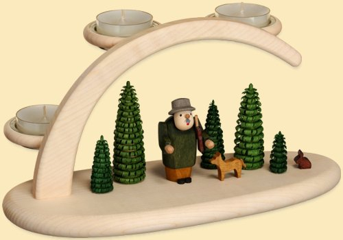 Rudolphs Schatzkiste Schwibbogen mit Waldmotiv und Teelichter HxBxT = 13x24x12cm NEU Lichterbogen Fensterbogen Spitzbogen Erzgebirge Seiffen Weihnachten Beleuchtung Fensterschmuck Bogen