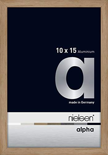 nielsen Bilderrahmen, 10 x 15 cm, Aluminium, Eiche, Fotorahmen zum Auftstellen und Aufhängen im Hoch- & Querformat, Echtglas, Alpha