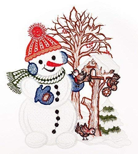 Plauener Spitze FensterbildSchneemann mit Vogelhaus Fensterdeko Fensterschmuck Bilder Deko Fenster