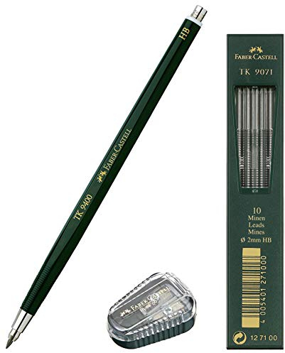 Faber Castell - Fallminenstift TK 9400, Minenstärke: 2 mm, Härtegrad: HB + Ersatzminen und Minenspitzer