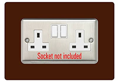 Double Socket Surround, Square Acrylic Back Panel Finger Plate, Decorative Frame for Neat and Tidy Finish, Font Colour:Brown