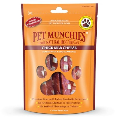 Pet Munchies Chicken and Cheese Dog Treats, Premium Dog Chews with Natural Real Meat, Low in Fat and High in Protein 100g