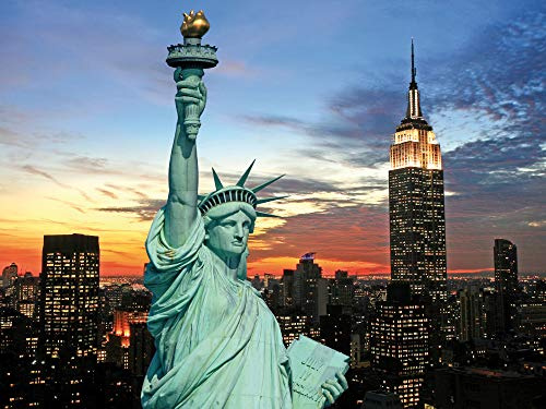 1art1 New York Poster Freiheitsstatue Und Skyline Bei Sonnenuntergang Kunstdruck Bild 80x60 cm