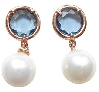 Ohr-Stecker Stein blau Perle weiß Sterling-Silber vergoldet Rot-Vergoldung 18 Karat Perlen-Ohrringe klassisch elegant festlich Geschenk Handarbeit Italien