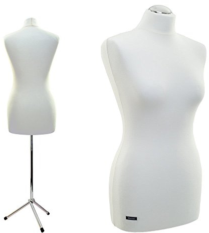 Schneiderpuppe | zum Probierpreis! | Größen S - XL (Female ♀) | LUCCESI | Torso Size: M (36-38) | Bezug Creme-Weiss | Metall-/Chrom-Dreibein | Damen - Schaufensterpuppe