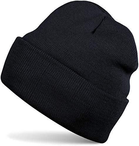 styleBREAKER Kinder Beanie Strickmütze mit breiter Krempe, Feinstrick Mütze doppelt gestrickt, Kindermütze 2-5 Jahre 04024030, Farbe:Schwarz