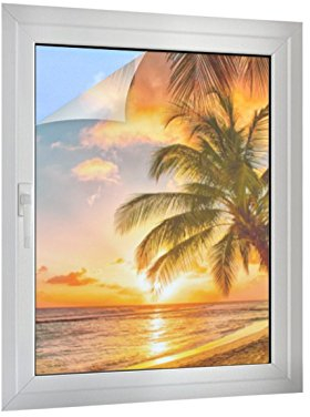Klebefieber Sichtschutz Sonnenuntergang am Palmenstrand B x H: 75cm x 100cm