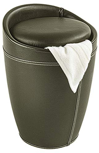 WENKO Hocker Candy Braun in Lederoptik, mit Wäschesack, Badhocker, mit abnehmbarem Wäschesack, 20 l