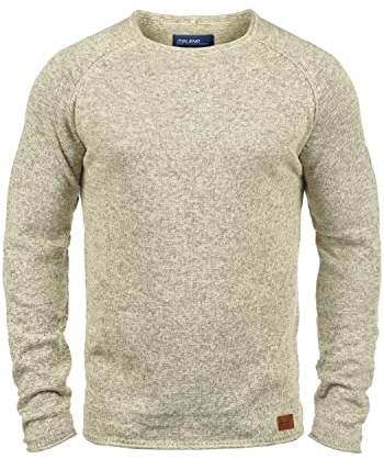 Blend BHDan Herren Strickpullover Feinstrick Pullover mit Rundhalsausschnitt Baumwollmischung Label-Patch Regular fit, Größe:3XL, Farbe:Bone White (70016)