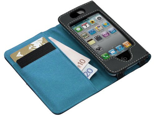 Wallet Case Cover for Apple iPhone 4/4S Blue + Screen Protector