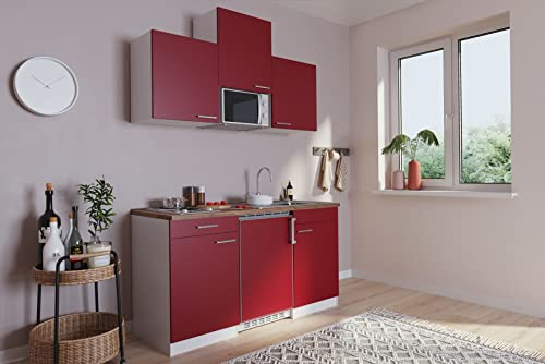 Küche Miniküche Singleküche Küchenzeile Pantry Weiß Rot Luis 150 cm Respekta
