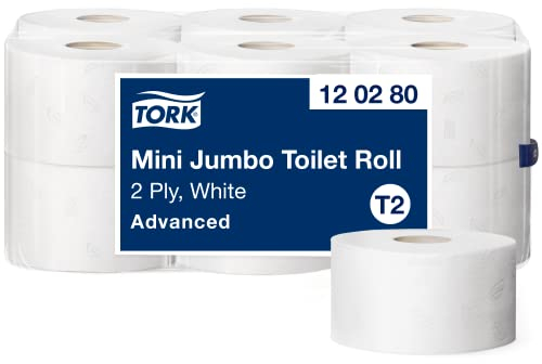 Tork 120280 Papier toilette Mini Jumbo Advanced - Blanc - 2 plis - lot de 12 rouleaux - 12 x 850 feuilles
