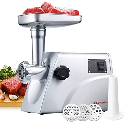 Sunmile SM-G33 Electric Meat Grinder - 1HP 800W Max Power - ETL Stainless Steel Meat Grinder Mincer Sausage Stuffer, Stainless Steel Blade and Plates and 1 Sausage Maker