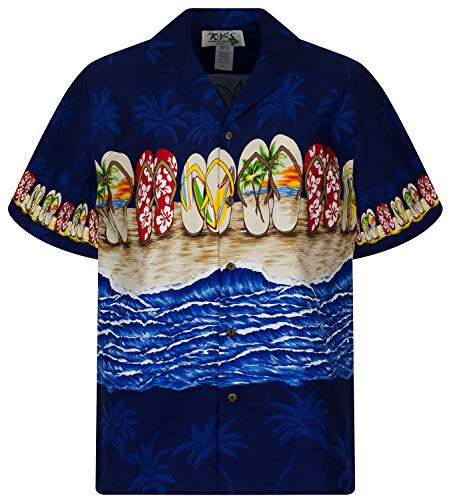KY‘s Original Hawaiihemd, Flipflops Brustdruck, blau, XL