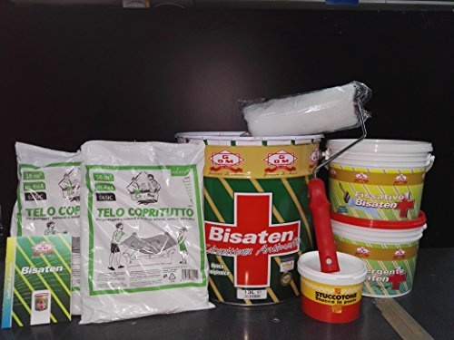 CICLO BISATEN Antimuffa 13L + Detergente 2,5L + Fissativo 2,5L | 2 Teli Copritutto 4x4, 1kg di Stucco, Rullo Incluso, Garanzia 2 Anni