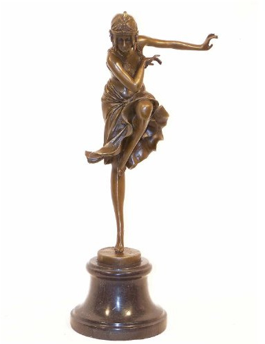 Kunst & Ambiente - Art Deco Bronzefigur - Tänzerin auf Marmor - Demetre Haralamb Chiparus - signiert - Wohndeko - Deko Figur in Bronze - Skulptur