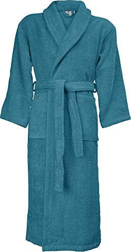 Erwin Müller Unisex-Bademantel, Morgenmantel, Saunamantel Frottier lang - Serie Friedrichshafen Petrol Größe XL - saugfähig, hautsympathisch, mit aufgesetzten Taschen und Bindegürtel