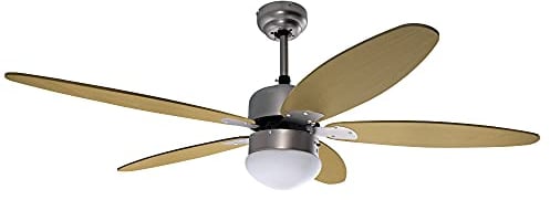 ARDES AR5A130WR Ventilador de techo de 5 aspas con luz MADERA Ventilador de techo con luz madera 3 velocidades Ventilador de techo de rotación reversible con mando a distancia
