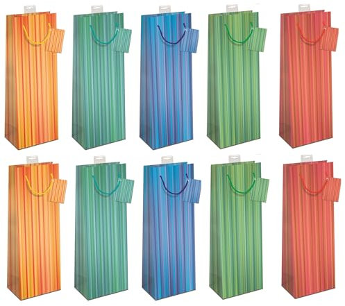 Lot de 30 grandes pochettes cadeaux à rayures pour bouteille, 36 x 13 x 8,5 cm