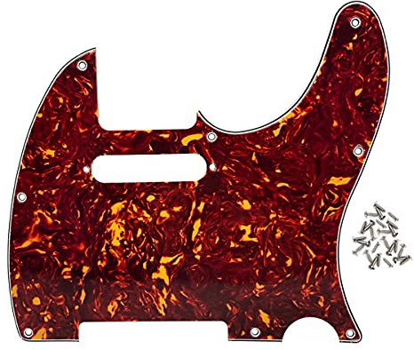 FLEOR 8 Hole 4Ply Red Tortoise Shell TL Pickguard Single Coil Neck Hole Cut Guard Plate with Mounting Screws for U.S./Mexican Standard TL TE Plate Replacement