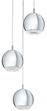 EGLO LED Pendelleuchte Conessa, 3 flammige Hängelampe, Hängeleuchte aus Metall und Kunststoff, Esstischlampe in Chrom, Klar, Wohnzimmerlampe hängend mit GU10 Fassung