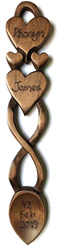 Two Hearts in One Love Spoon - Free Engraving of Names & Date on Welsh Love Spoons