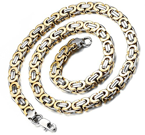 Flongo Herren-Kette Königskette Herrenkette Männer Kette, 9mm Breit Edelstahl Halskette Ketten Schwarz Silber Rose Gold Goldkette 57cm Herrschsüchtig Rau Rock Herren-Accessoires