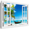 Boikal - Wandbilder Fensterblick 80 x 70 cm Leinwandbild modern Kunstdrucke Wanddesign Wanddekoration Wanddeko Weiß Fenster Bild Boot Strand Meer Palmen XXL60-4