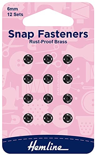 Hemline Snap Fasteners - Black, 6mm, 12 sets
