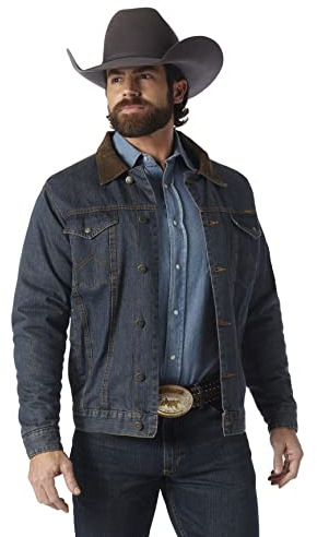 Wrangler Herren Gefütterte Western-Jeansjacke im Cowboy-Schnitt Mantel, Denim/Decke, XL