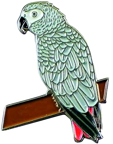 Anstecknadel aus Metall, Emaille, Vogel – Grauer Papagei, 35 mm