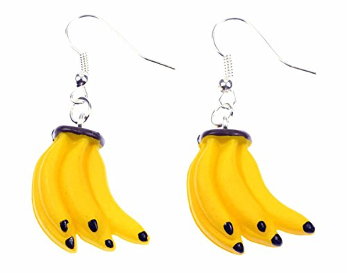 Miniblings Banane Ohrringe Hänger Bananenohrringe Sommer Obst Karneval Kunststoff - Handmade Modeschmuck I Ohrhänger Ohrschmuck versilbert