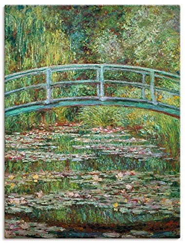 ARTLAND Wanddeko Leinwand Bilder Wandbild 60x80 cm Teich Pflanzen Seerosen Japanische Brücke 1899 Impressionismus Claude Monet T7PQ