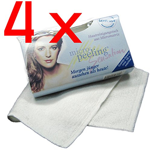 4 x Micro Peeling Sensation Gesichtsreinigungstuch | 25 x 30 cm | weiß