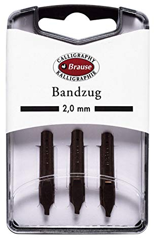 Brause 318020B - Plumes de calligraphie pour porte-plume - Boite de 3 plumes métal Bandzug 2 mm - Fabrication Allemande.