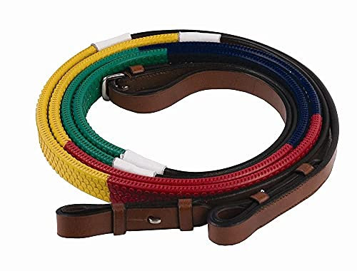 English Tack HDR Rainbow Training Zügel – Grün/Navy/Rot/Gelb Pferd