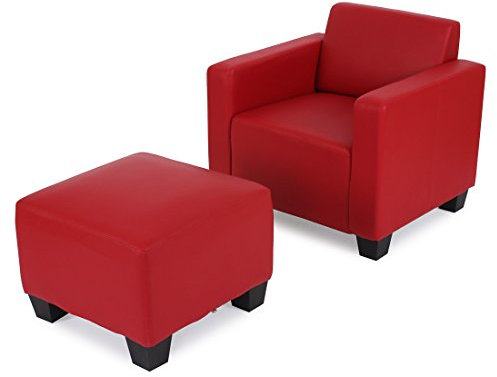 Modular Sessel Loungesessel mit Ottomane Lyon, Kunstleder - rot