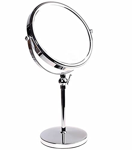 HIMRY Miroir Maquillage, Hauteur Réglable, 5X Grossissement, Ø 20 cm, Miroir de Table Double Visage, Miroir de Salle de Bain, Tournant Miroir de Rasage, orientable sur 360°, chromage, KXD3101-5x