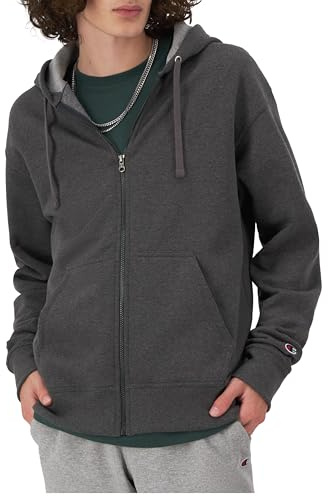 Champion Men's Powerblend Full-Zip Hoodie Warm Up or Track Jacket, Granite Heather, S