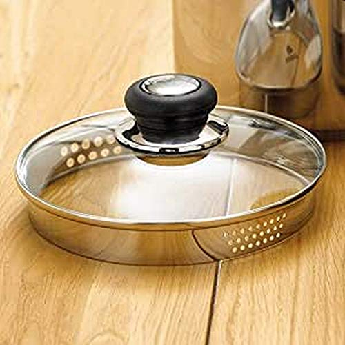 Judge Vista 16cm Replacement Glass Draining Lid – Heat-Resistant Tempered Glass Lid with Built-In Strainer, Fits 14cm Saucepans & Pots, Dishwasher Safe