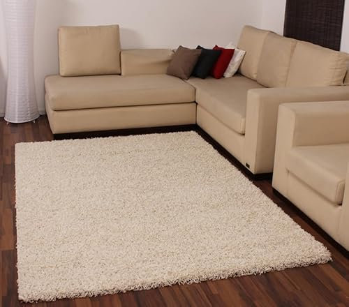 Paco Home Tappeto Carpet Tapijt Tapis Pelo Alto Shaggy Pelo Lungo Diversi Colori E Misure, Dimensione:140x200 cm, Colore:Avorio (Crema)