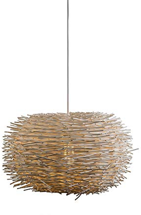 QAZQA - Design Ländliche Hängelampe I Pendellampe I Pendelleuchte aus weißem Rattan - Hatch 45 I Wohnzimmer I Schlafzimmer - Holz Rund - LED geeignet E27