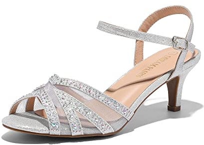 DREAM PAIRS Womens Wedding Prom Bridal Shoes Ladies Ankle Strap Peep Toe Low Kitten Heels Sandals Party Occassion Dress Shoe,Silver Size 5.5 UK, NINA-166