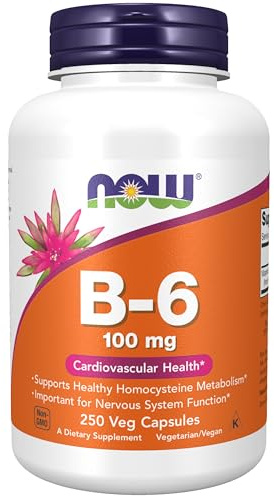 NOW Foods Supplements, Vitamin B-6 (Pyridoxine HCl) 100 mg, Cardiovascular Health, 250 Veg Capsules