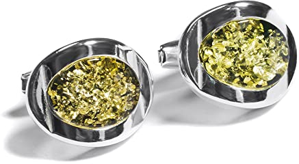 HENRYKA Herren-Manschettenknöpfe aus 925er Sterlingsilber und baltischem Bernstein, handgefertigt, Bernstein, Silber, Sterlingsilber, Bernstein