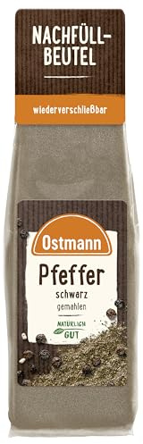Ostmann Gewürze - Pfeffer schwarz gemahlen | 50 g im Nachfüllbeutel | Zum Nachfüllen der Streudose