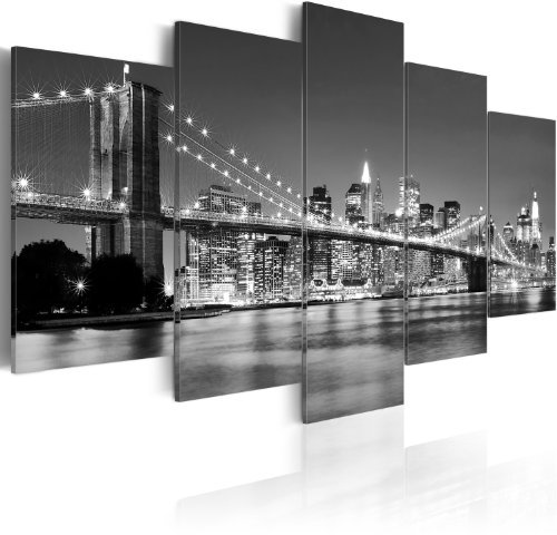 B&D XXL - Tableau décoratif moderne 200x100 cm - Impression sur toile en noir et blanc - Décoration murale pour salon et chambre - Architecture ville urbain new york usa gratte-ciel 030211-51