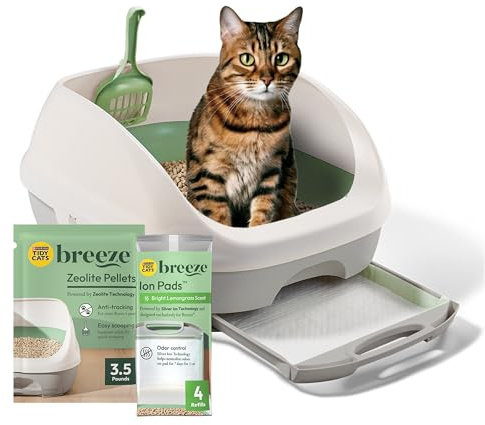 Purina Tidy Cats Litter Box System, BREEZE System Starter Kit Litter Box, Litter Pellets & Pads